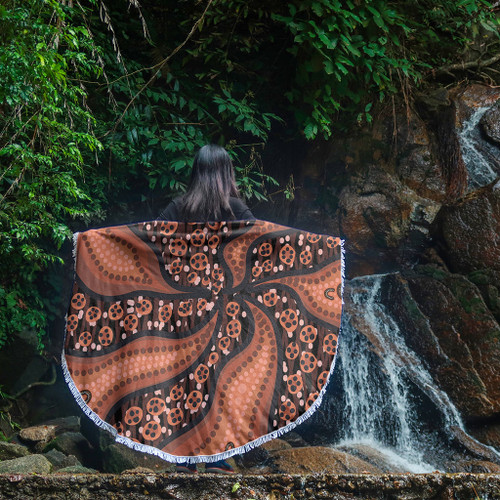 Australia Aboriginal Beach Blanket - Brown Background With An Aboriginal Art Style Beach Blanket Australia Aboriginal Beach Blanket - Brown Background With An Aboriginal Art Style Beach Blanket