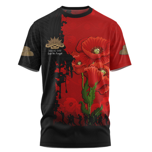 Australia Anzac Day Custom T-shirt - Australian And New Zealand Warriorsers In Flanders Fields Poppy Flowers T-shirt