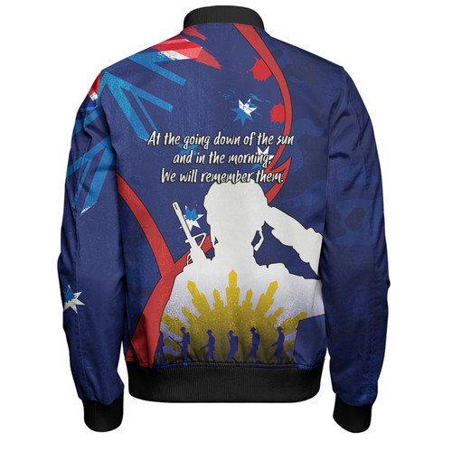 Australia Anzac Day Custom Bomber Jacket - Lest We Forget With Blue Camouflage Pattern Bomber Jacket