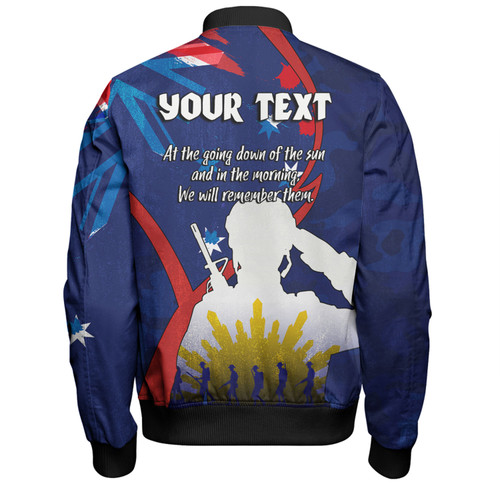 Australia Anzac Day Custom Bomber Jacket - Lest We Forget With Blue Camouflage Pattern Bomber Jacket