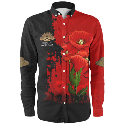 Australia Anzac Day Custom Long Sleeve Shirt - Australian And New Zealand Warriorsers In Flanders Fields Poppy Flowers Long Sleeve Shirt