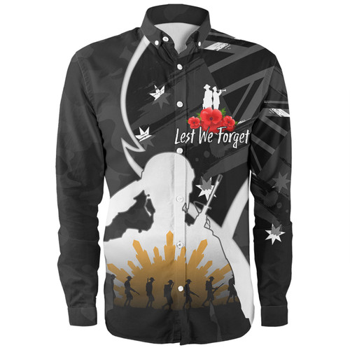 Australia Anzac Day Custom Long Sleeve Shirt - Lest We Forget With Black Camouflage Pattern Long Sleeve Shirt