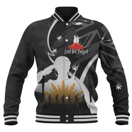 Australia Anzac Day Custom Baseball Jacket - Lest We Forget With Black Camouflage Pattern Baseball Jacket