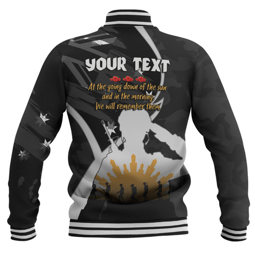 Australia Anzac Day Custom Baseball Jacket - Lest We Forget With Black Camouflage Pattern Baseball Jacket