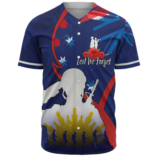 Australia Anzac Day Custom Baseball Shirt - Lest We Forget With Blue Camouflage Pattern Baseball Shirt