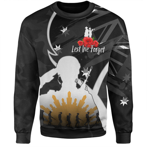 Australia Anzac Day Custom Sweatshirt - Lest We Forget With Black Camouflage Pattern Sweatshirt