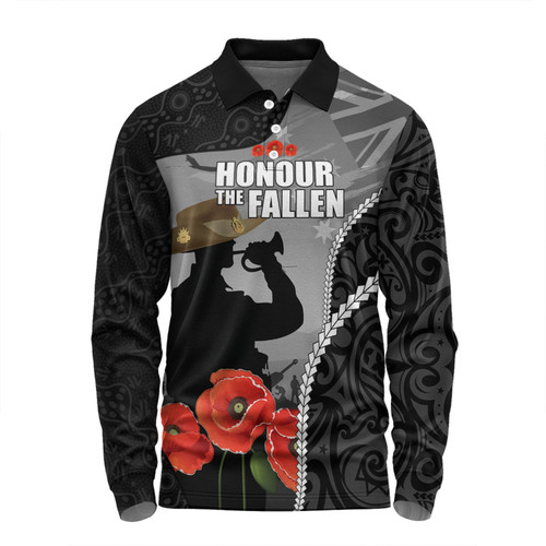 Australia Anzac Day Custom Long Sleeve Polo Shirt - Australia And New Zealand Warriors Honour The Fallen Lest We Forget Long Sleeve Polo Shirt