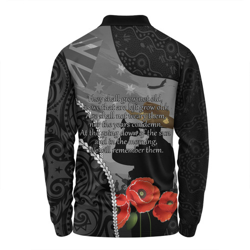 Australia Anzac Day Custom Long Sleeve Polo Shirt - Australia And New Zealand Warriors Honour The Fallen Lest We Forget Long Sleeve Polo Shirt