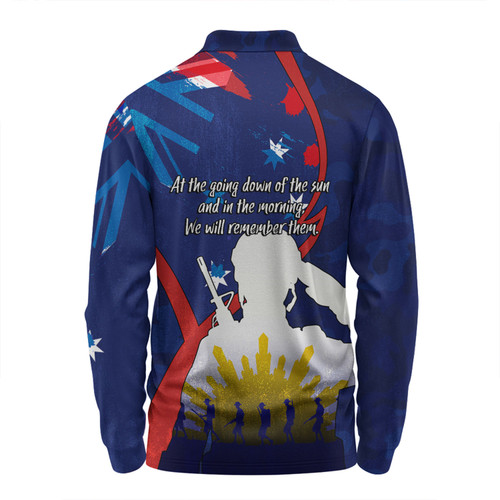 Australia Anzac Day Custom Long Sleeve Polo Shirt - Lest We Forget With Blue Camouflage Pattern Long Sleeve Polo Shirt Australia Anzac Day Custom Long Sleeve Polo Shirt - Lest We Forget With Blue Camouflage Pattern Long Sleeve Polo Shirt