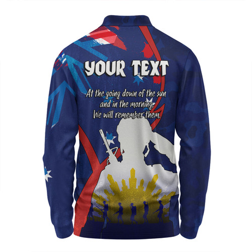 Australia Anzac Day Custom Long Sleeve Polo Shirt - Lest We Forget With Blue Camouflage Pattern Long Sleeve Polo Shirt Australia Anzac Day Custom Long Sleeve Polo Shirt - Lest We Forget With Blue Camouflage Pattern Long Sleeve Polo Shirt