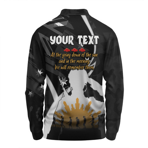 Australia Anzac Day Custom Long Sleeve Polo Shirt - Lest We Forget With Black Camouflage Pattern Long Sleeve Polo Shirt Australia Anzac Day Custom Long Sleeve Polo Shirt - Lest We Forget With Black Camouflage Pattern Long Sleeve Polo Shirt