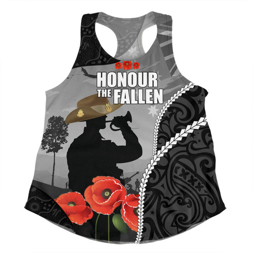 Australia Anzac Day Custom Women Racerback Singlet - Australia And New Zealand Warriors Honour The Fallen Lest We Forget Women Racerback Singlet