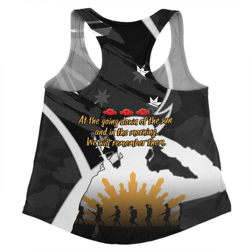Australia Anzac Day Custom Women Racerback Singlet - Lest We Forget With Black Camouflage Pattern Women Racerback Singlet Australia Anzac Day Custom Women Racerback Singlet - Lest We Forget With Black Camouflage Pattern Women Racerback Singlet