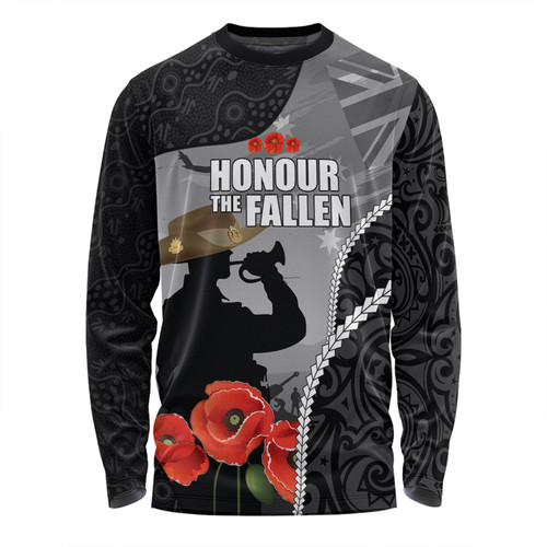 Australia Anzac Day Custom Long Sleeve T-shirt - Australia And New Zealand Warriors Honour The Fallen Lest We Forget Long Sleeve T-shirt