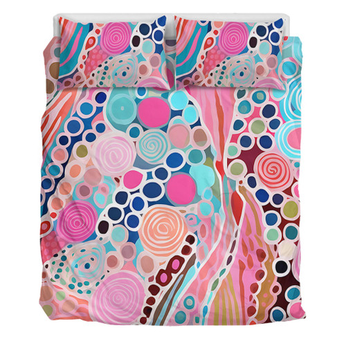 Australia Aboriginal Bedding Set - Australian Aboriginal Art Vivid Pastel Colours Bedding Set Australia Aboriginal Bedding Set - Australian Aboriginal Art Vivid Pastel Colours Bedding Set