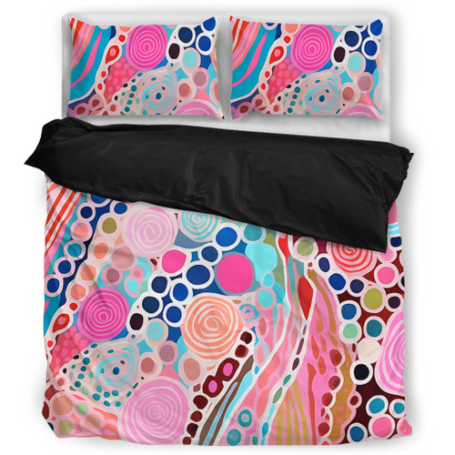 Australia Aboriginal Bedding Set - Australian Aboriginal Art Vivid Pastel Colours Bedding Set Australia Aboriginal Bedding Set - Australian Aboriginal Art Vivid Pastel Colours Bedding Set