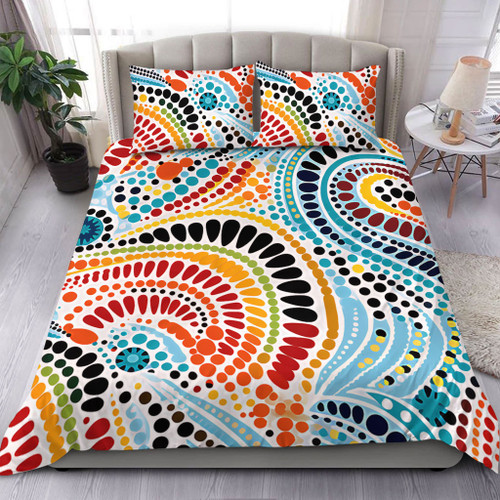 Australia Aboriginal Bedding Set - Traditional Australian Aboriginal Native Design (White) Ver 1 Bedding Set