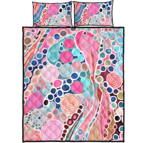 Australia Aboriginal Quilt Bed Set - Australian Aboriginal Art Vivid Pastel Colours Quilt Bed Set Australia Aboriginal Quilt Bed Set - Australian Aboriginal Art Vivid Pastel Colours Quilt Bed Set