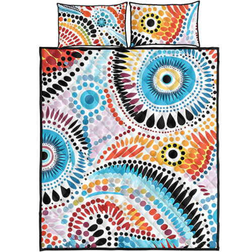 Australia Aboriginal Quilt Bed Set - Traditional Australian Aboriginal Native Design (White) Quilt Bed Set