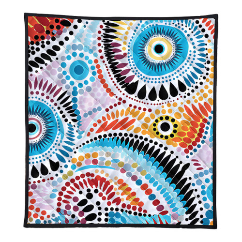 Australia Aboriginal Quilt - Traditional Australian Aboriginal Native Design (White) Quilt Australia Aboriginal Quilt - Traditional Australian Aboriginal Native Design (White) Quilt