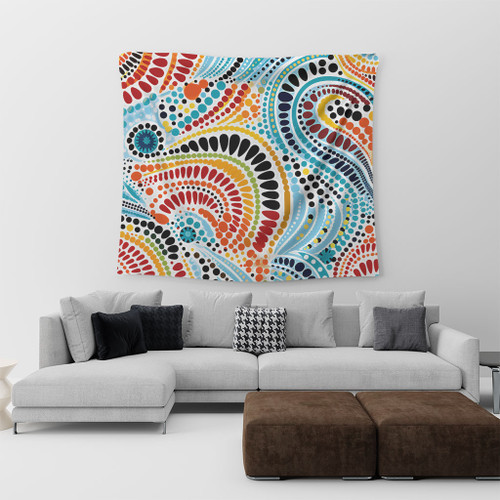 Australia Aboriginal Tapestry - Traditional Australian Aboriginal Native Design (White) Ver 1 Tapestry