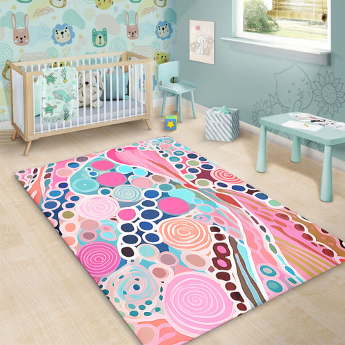 Australia Aboriginal Area Rug - Australian Aboriginal Art Vivid Pastel Colours Area Rug Australia Aboriginal Area Rug - Australian Aboriginal Art Vivid Pastel Colours Area Rug