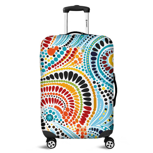 Australia Aboriginal Luggage Cover - Traditional Australian Aboriginal Native Design (White) Ver 1 Luggage Cover Australia Aboriginal Luggage Cover - Traditional Australian Aboriginal Native Design (White) Ver 1 Luggage Cover