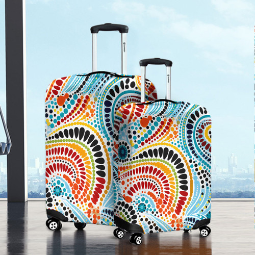 Australia Aboriginal Luggage Cover - Traditional Australian Aboriginal Native Design (White) Ver 1 Luggage Cover