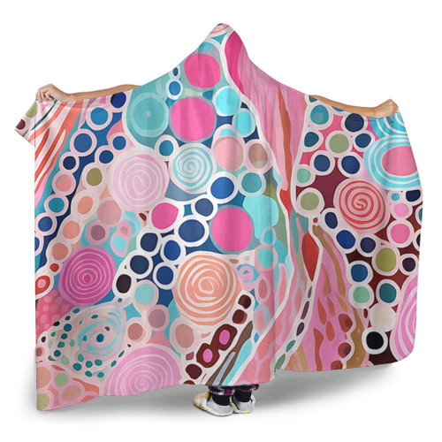 Australia Aboriginal Hooded Blanket - Australian Aboriginal Art Vivid Pastel Colours Hooded Blanket Australia Aboriginal Hooded Blanket - Australian Aboriginal Art Vivid Pastel Colours Hooded Blanket