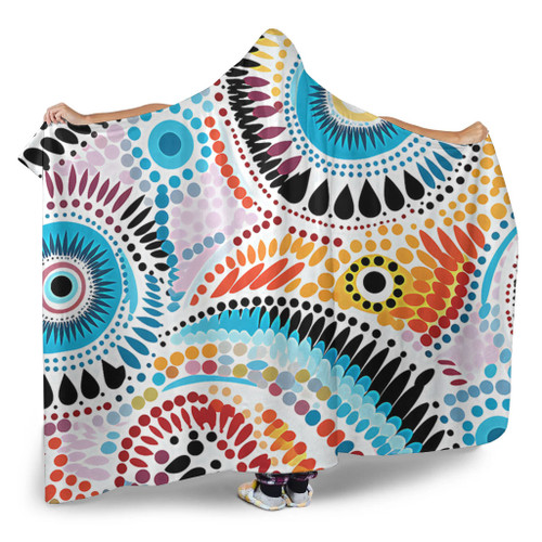 Australia Aboriginal Hooded Blanket - Traditional Australian Aboriginal Native Design (White) Hooded Blanket