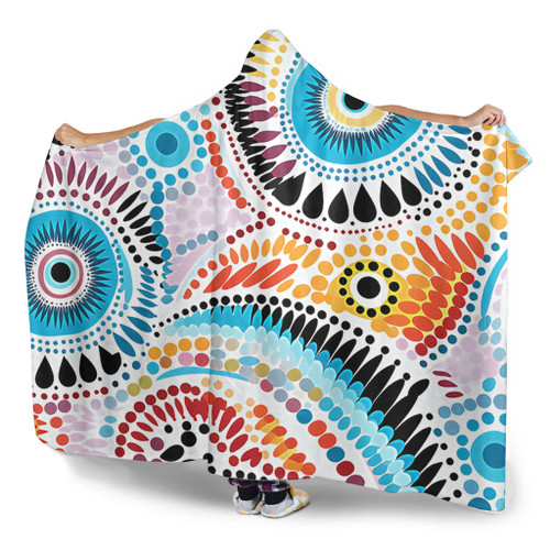 Australia Aboriginal Hooded Blanket - Traditional Australian Aboriginal Native Design (White) Hooded Blanket