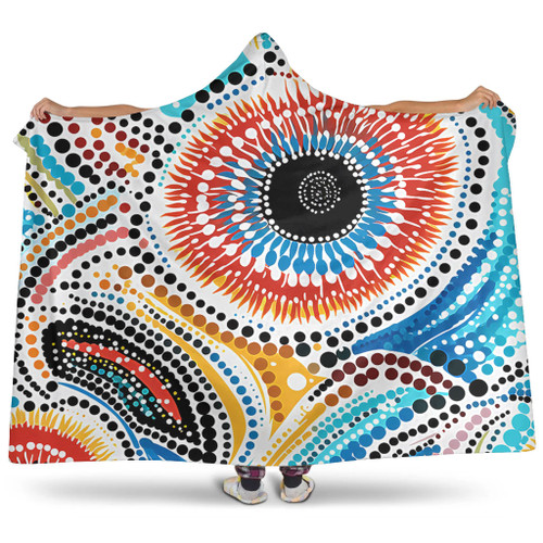 Australia Aboriginal Hooded Blanket - Traditional Australian Aboriginal Native Design (White) Ver 2 Hooded Blanket