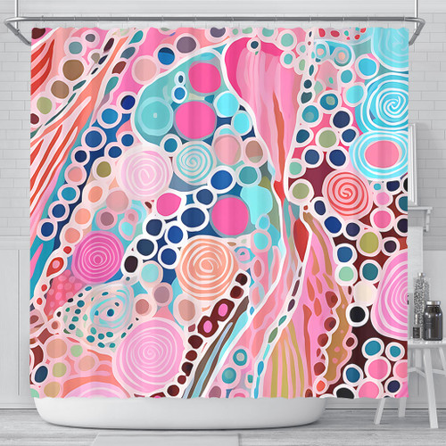 Australia Aboriginal Shower Curtain - Australian Aboriginal Art Vivid Pastel Colours Shower Curtain