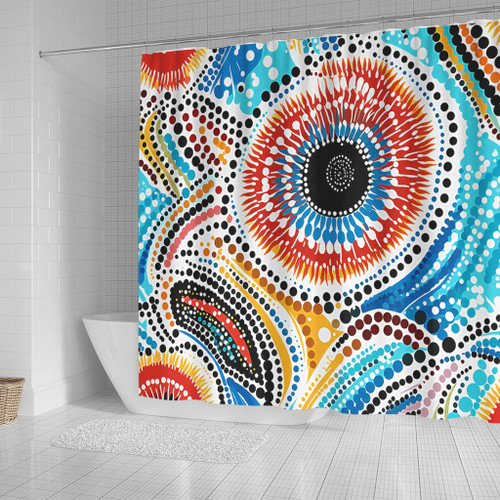 Australia Aboriginal Shower Curtain - Traditional Australian Aboriginal Native Design (White) Ver 2 Shower Curtain Australia Aboriginal Shower Curtain - Traditional Australian Aboriginal Native Design (White) Ver 2 Shower Curtain