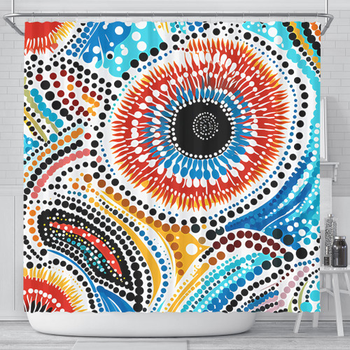 Australia Aboriginal Shower Curtain - Traditional Australian Aboriginal Native Design (White) Ver 2 Shower Curtain Australia Aboriginal Shower Curtain - Traditional Australian Aboriginal Native Design (White) Ver 2 Shower Curtain