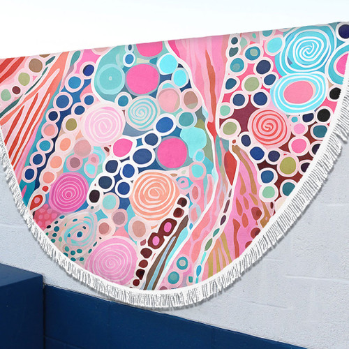 Australia Aboriginal Beach Blanket - Australian Aboriginal Art Vivid Pastel Colours Beach Blanket Australia Aboriginal Beach Blanket - Australian Aboriginal Art Vivid Pastel Colours Beach Blanket