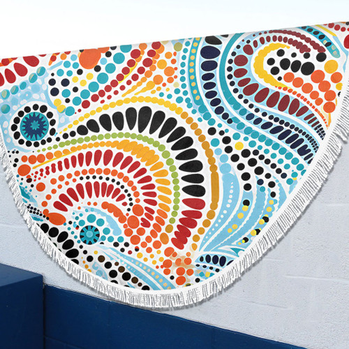 Australia Aboriginal Beach Blanket - Traditional Australian Aboriginal Native Design (White) Ver 1 Beach Blanket Australia Aboriginal Beach Blanket - Traditional Australian Aboriginal Native Design (White) Ver 1 Beach Blanket