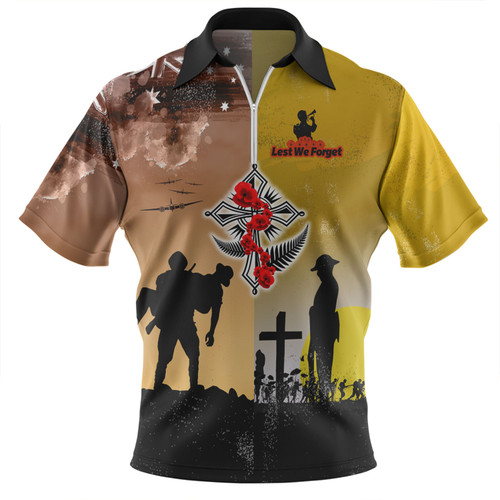 Australia Anzac Day Zip Polo Shirt - Special Remembrance Day Lest We Forget Zip Polo Shirt