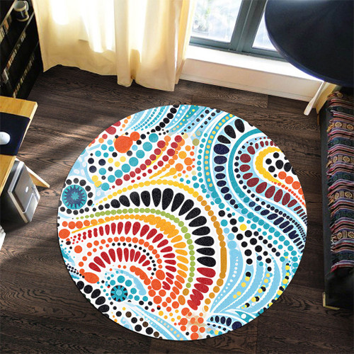 Australia Aboriginal Round Rug - Traditional Australian Aboriginal Native Design (White) Ver 1 Round Rug