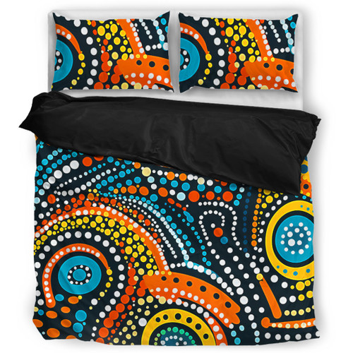 Australia Aboriginal Bedding Set - Traditional Australian Aboriginal Native Design (Black) Ver 5 Bedding Set Australia Aboriginal Bedding Set - Traditional Australian Aboriginal Native Design (Black) Ver 5 Bedding Set