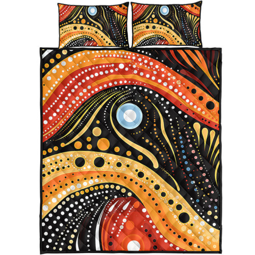 Australia Aboriginal Quilt Bed Set - Traditional Australian Aboriginal Native Design (Black) Ver 1 Quilt Bed Set Australia Aboriginal Quilt Bed Set - Traditional Australian Aboriginal Native Design (Black) Ver 1 Quilt Bed Set