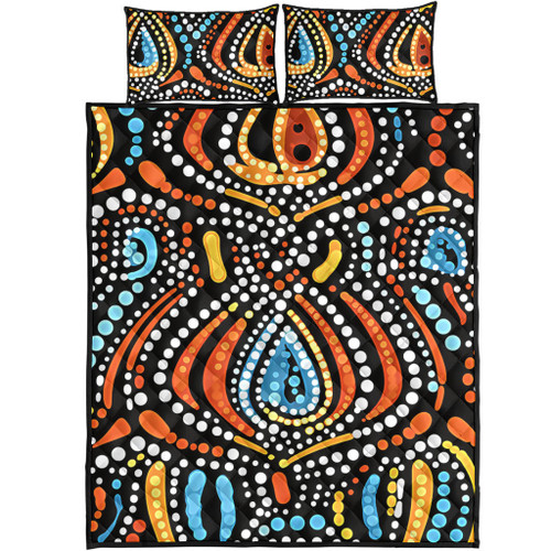 Australia Aboriginal Quilt Bed Set - Traditional Australian Aboriginal Native Design (Black) Ver 2 Quilt Bed Set Australia Aboriginal Quilt Bed Set - Traditional Australian Aboriginal Native Design (Black) Ver 2 Quilt Bed Set