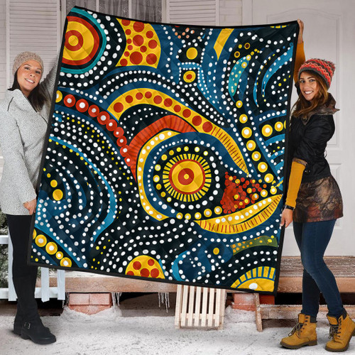 Australia Aboriginal Quilt - Traditional Australian Aboriginal Native Design (Black) Ver 6 Quilt