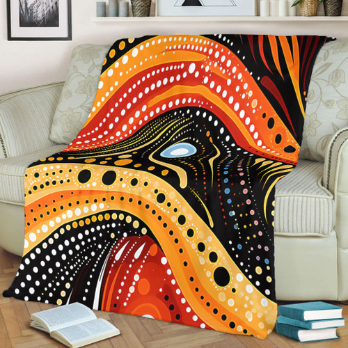 Australia Aboriginal Blanket - Traditional Australian Aboriginal Native Design (Black) Ver 1 Blanket