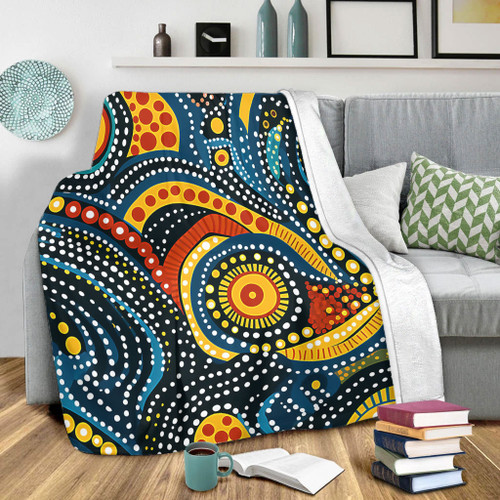 Australia Aboriginal Blanket - Traditional Australian Aboriginal Native Design (Black) Ver 6 Blanket Australia Aboriginal Blanket - Traditional Australian Aboriginal Native Design (Black) Ver 6 Blanket