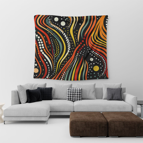 Australia Aboriginal Tapestry - Traditional Australian Aboriginal Native Design (Black) Tapestry