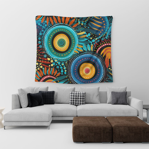 Australia Aboriginal Tapestry - Traditional Australian Aboriginal Native Design (Black) Ver 4 Tapestry