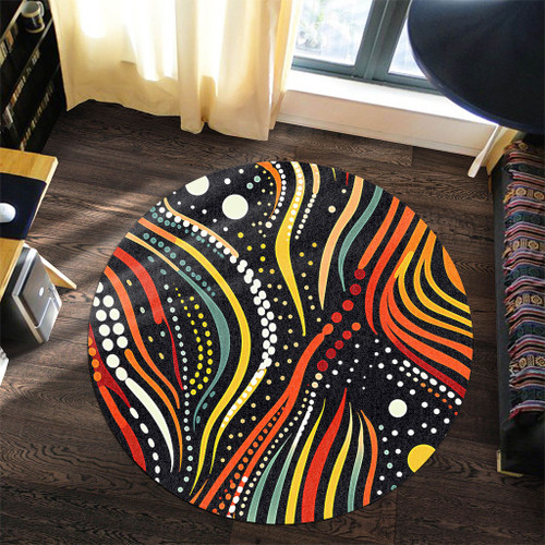 Australia Aboriginal Round Rug - Traditional Australian Aboriginal Native Design (Black) Round Rug