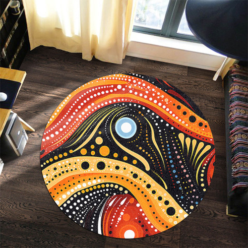 Australia Aboriginal Round Rug - Traditional Australian Aboriginal Native Design (Black) Ver 1 Round Rug