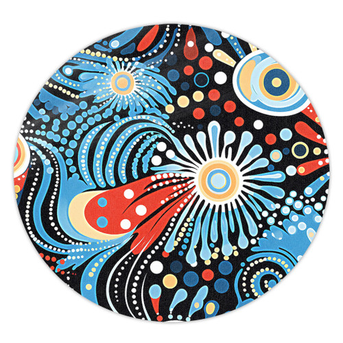 Australia Aboriginal Round Rug - Traditional Australian Aboriginal Native Design (Black) Ver 3 Round Rug